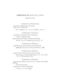 CORRECTIONS TO RIGID LOCAL SYSTEMS NICHOLAS M. KATZ Corrections to Introduction page 3, line 2: should begin “the concept” page 7, line -3: should read