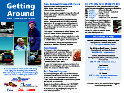 Getting Around Rural Community Support Services  Free Weekly Rural Shoppers’ Bus