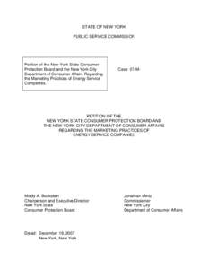 STATE OF NEW YORK PUBLIC SERVICE COMMISSION Petition of the New York State Consumer Protection Board and the New York City Department of Consumer Affairs Regarding