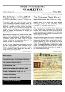 CHRIST CHURCH LIBRARY  NEWSLETTER Volume 5, Issue 3  Trinity 2009