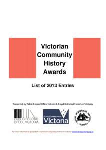 Victorian Community History Awards List of 2013 Entries
