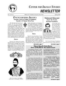CENTER FOR IRANIAN STUDIES  NEWSLETTER Vol. 15, No. 1  MEALAC-Columbia University-New York