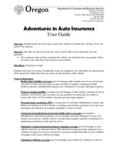 Adventures in Auto Insurance User Guide Step one: Students break into four teams, each team will pick a car that they will buy. Every car needs to be selected. Step two: Once the cars have been chosen, click on each vehi