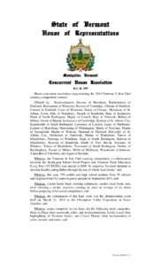 State of Vermont House of Representatives Montpelier, Vermont  Concurrent House Resolution