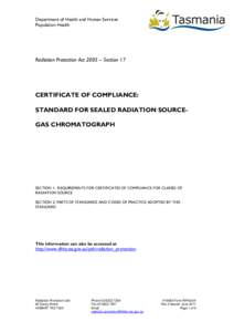 Department of Health and Human Services Population Health Radiation Protection Act 2005 – Section 17  CERTIFICATE OF COMPLIANCE: