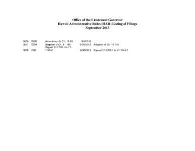 Office of the Lieutenant Governor Hawaii Administrative Rules (HAR) Listing of Filings September[removed]
