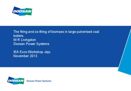 The firing and co-firing of biomass in large pulverised coal boilers. W R Livingston Doosan Power Systems IEA Exco Workshop Jeju November 2013