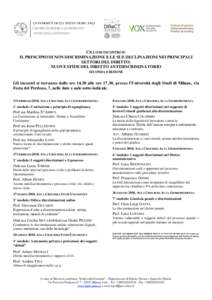 CENTRO DI RICERCA COORDINATO “STUDI SULLA GIUSTIZIA” CICLO DI INCONTRI SU IL PRINCIPIO DI NON DISCRIMINAZIONE E LE SUE DECLINAZIONI NEI PRINCIPALI SETTORI DEL DIRITTO: