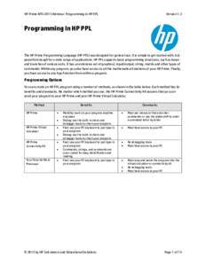 HP Prime APSI 2015 Webinar: Programming in HP PPL  Version 1.2 Programming in HP PPL