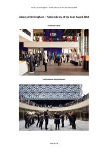 Library of Birmingham – Public Library of the Year AwardLibrary of Birmingham – Public Library of the Year Award 2014 Entrance Foyer  Performance Amphitheatre