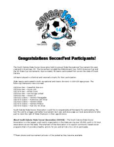 Congratulations SoccerFest Participants! The South Dakota State Soccer Association held its annual State Recreational Tournament this past weekend in Brookings, SD. The SoccerFest included the Midcontinent Cup, Kohl’s 
