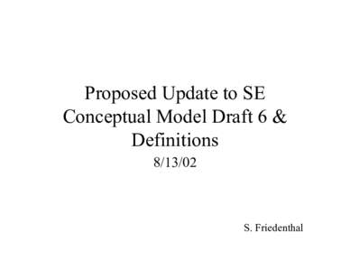 Proposed Update to SE Conceptual Model Draft 6 & DefinitionsS. Friedenthal