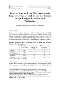 China and Eurasia Forum Quarterly, Volume 8, No[removed]), pp. 3-9 © Central Asia-Caucasus Institute & Silk Road Studies Program ISSN: [removed]Remittances and the Macroeconomic Impact of the Global Economic Crisis