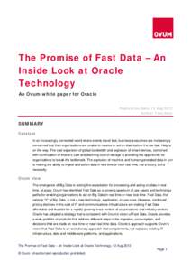 The Promise of Fast Data--An Inside Look at Oracle Technology, An Ovum white paper for Oracle