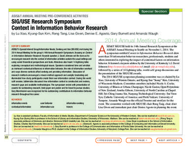 Special Section  ASIS&T ANNUAL MEETING PRE-CONFERENCE ACTIVITIES Bulletin of the Association for Information Science and Technology – February/March 2015 – Volume 41, Number 3