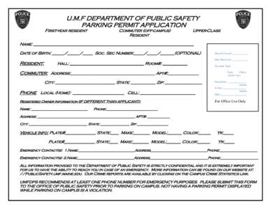 THE UNIVERSITY OF MAINE AT FARMINTON PARKING PERMIT APPLICATION