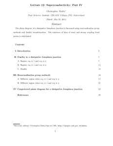 Lecture 12: Superconductivity: Part IV Christopher Mudry∗ Paul Scherrer Institut, CH-5232 Villigen PSI, Switzerland. (Dated: May 23, [removed]Abstract