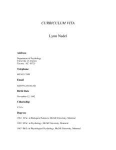 CURRICULUM VITA Lynn Nadel