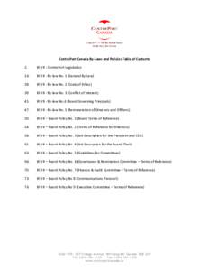 CentrePort Canada By-Laws and Policies Table of Contents 2. BI VII - CentrePort Legislation  16.