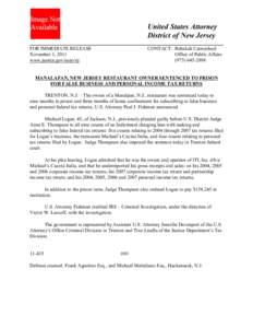 United States Attorney District of New Jersey FOR IMMEDIATE RELEASE November 1, 2011 www.justice.gov/usao/nj