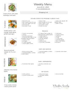 MONDAY  Weekly Menu June 8-12, 2015 via www.tasteslovely.com