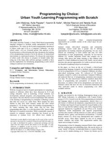 Visual programming languages / Scratch / Computer Clubhouse / Mitchel Resnick / Etoys / Programming language / Squeak / Logo / Subroutine / Computing / Software engineering / Computer programming