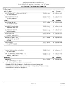 Utah Department of Environmental Quality Division of Solid and Hazardous Waste Mgmt - Used Oil Program UOCC BASIC LOCATION INFORMATION TOOELE County GRANTSVILLE