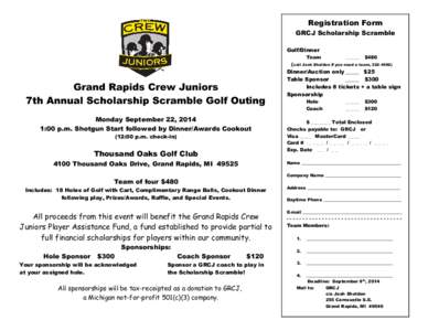 Registration Form  GRCJ Scholarship Scramble Golf/Dinner Team ______ $480