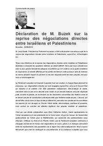 Communiqués de presse  Déclaration de M. Buzek sur la reprise des négociations directes entre Israéliens et Palestiniens Bruxelles[removed]