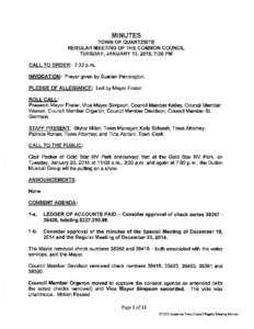 MINUTES TOWN OF QUARTZSITE REGULAR MEETING OF THE COMMON COUNCIL TUESDAY, JANUARY 13, 2015, 7:00PM CALL TO ORDER: 7:33 p.m. INVOCATION: Prayer given by Suellen Pennington.