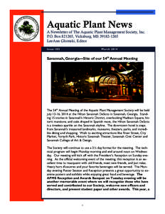 Aquatic Plant News  A Newsletter of The Aquatic Plant Management Society, Inc. P.O. Box[removed], Vicksburg, MS[removed]LeeAnn Glomski, Editor Issue 105