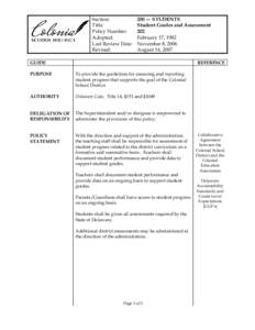 Section: Title: Policy Number: Adopted: Last Review Date: Revised: