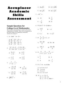 Accuplacer Academic Skills Assessment  A. 4 xy 5 y