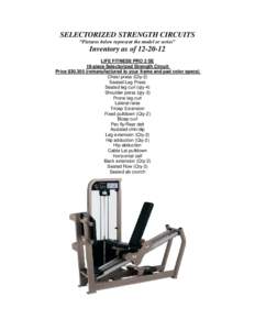 SELECTORIZED STRENGTH CIRCUITS “Pictures below represent the model or series” Inventory as of[removed]LIFE FITNESS PRO 2 SE 19-piece Selectorized Strength Circuit