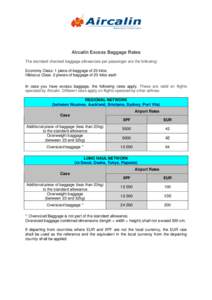 Tarifications des excédents de bagages en soute sur le réseau Aircalin