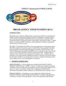ONR-BAA[removed]ONR BAA Announcement # ONR-BAA[removed]BROAD AGENCY ANNOUNCEMENT (BAA) INTRODUCTION: