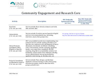 Clinical & Translational Science Center  Community Engagement and Research Core Activity  HSC Federally