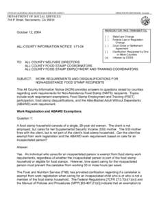 STATE OF CALIFORNIA--HEALTH AND HUMAN SERVICES AGENCY  ARNOLD SCHWARZENEGGER, Governor DEPARTMENT OF SOCIAL SERVICES 744 P Street, Sacramento, CA 95814
