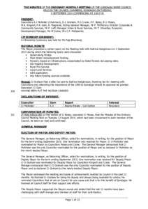 THE MINUTES OF THE ORDINARY MONTHLY MEETING OF THE GUNDAGAI SHIRE COUNCIL HELD IN THE COUNCIL CHAMBERS, GUNDAGAI ON TUESDAY, 9 SEPTEMBER 2014 COMMENCING AT 2:00 P.M. PRESENT: Councillors A.J McAlister (Chairman), D.J. Gr