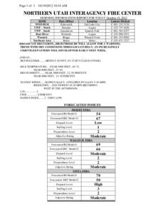 Page 1 of[removed]:34 AM NORTHERN UTAH INTERAGENCY FIRE CENTER MORNING INFORMATION REPORT FOR TODAY October 19, 2012