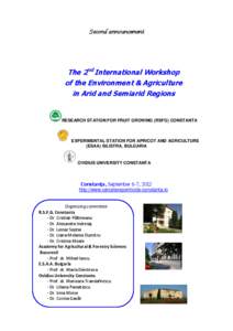 Second announcement  The 2nd International Workshop of the Environment & Agriculture in Arid and Semiarid Regions