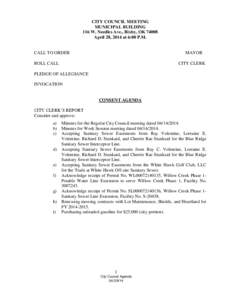 CITY COUNCIL MEETING MUNICIPAL BUILDING 116 W. Needles Ave., Bixby, OK[removed]April 28, 2014 at 6:00 P.M.  CALL TO ORDER