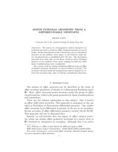 AFFINE INTEGRAL GEOMETRY FROM A DIFFERENTIABLE VIEWPOINT DEANE YANG I dedicate this to the sixtieth birthday of Shing Tung Yau Abstract. The notion of a homogeneous contour integral is introduced and used to construct af