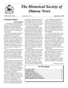 The Historical Society of Ottawa News ISSN[removed]Issue No. 122