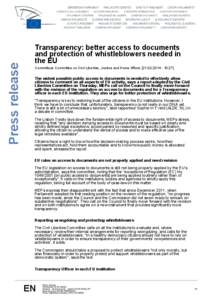 Press release  Transparency: better access to documents and protection of whistleblowers needed in the EU Committees Committee on Civil Liberties, Justice and Home Affairs[removed]:27]