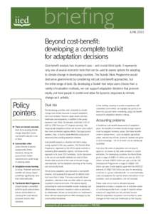 briefing JUNE 2010 Beyond cost-benefit: developing a complete toolkit for adaptation decisions