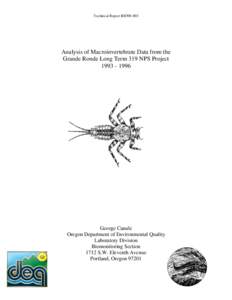 Technical Report BIO98-003  Analysis of Macroinvertebrate Data from the Grande Ronde Long Term 319 NPS Project