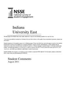 Indiana University East Student Comments August 2011