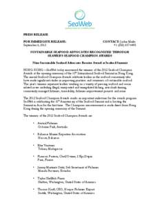 PRESS RELEASE FOR IMMEDIATE RELEASE: September 6, 2012 CONTACT: Jackie Marks +[removed]