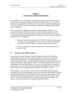 Chapter 7: Conclusions and Recommendations, Evaluation of Impacts to Underground Sources of Drinking Water by Hydraulic Fracturing of Coalbed Methane Reservoirs, EPA 816-R[removed], June 2004